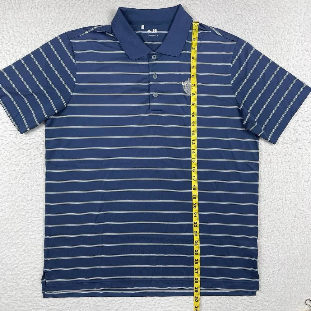 Adidas Polo Shirt Mens Large Navy Blue Striped Puremotion Long Bay Club Golf Top